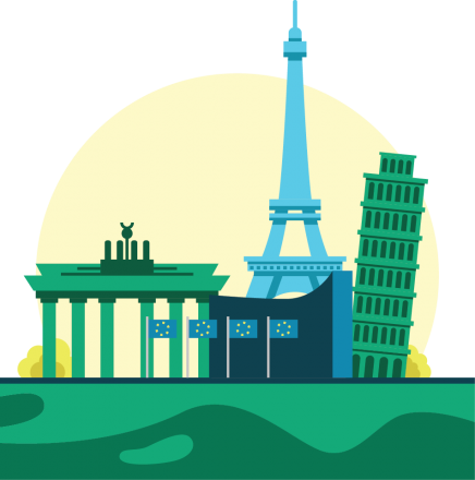 icon of European landmarks
