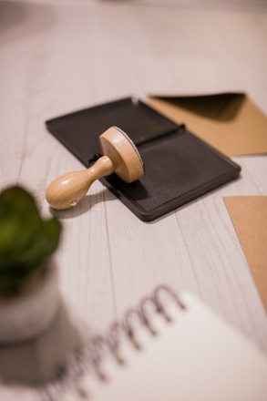 paper and rubber stamp