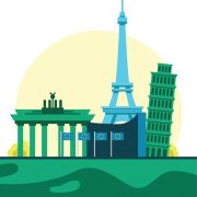 icon of European landmarks