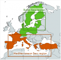 Map highlighting Baltic and Mediterranean regions